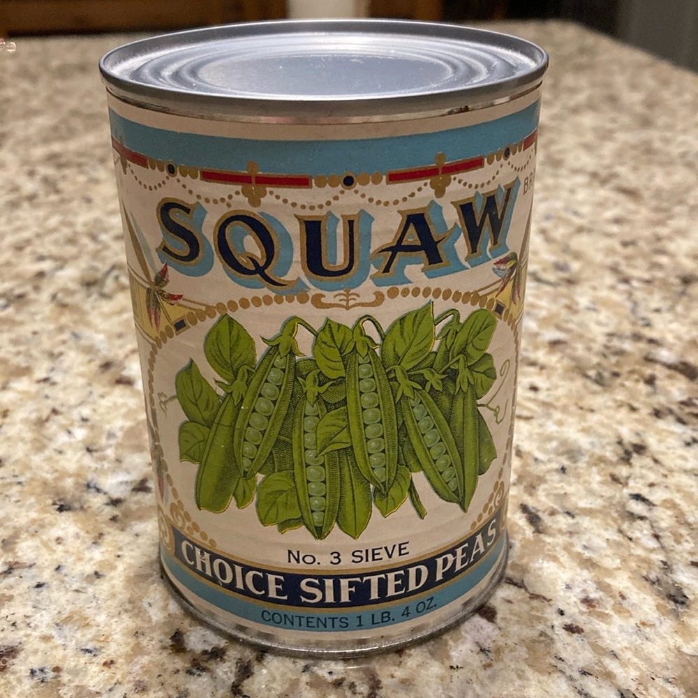 Native American tin can vintage looking peas can / rustic decor